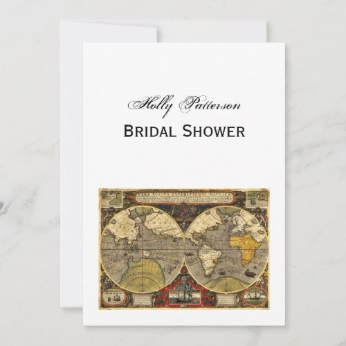 Antique World Map 2 DIY White BG V Bridal Shower Invitation