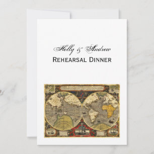 Antique World Map #2, DIY White BG V Rehearsal Din Invitation