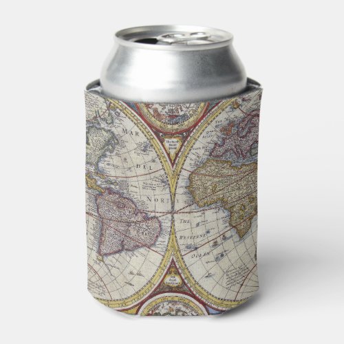 Antique World Map 3 Can Cooler