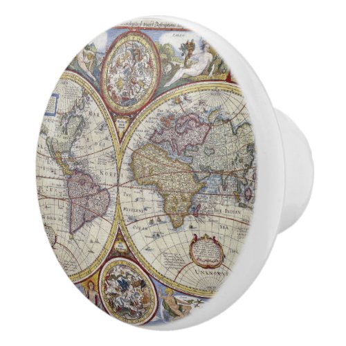 Antique World Map 3 Ceramic Knob