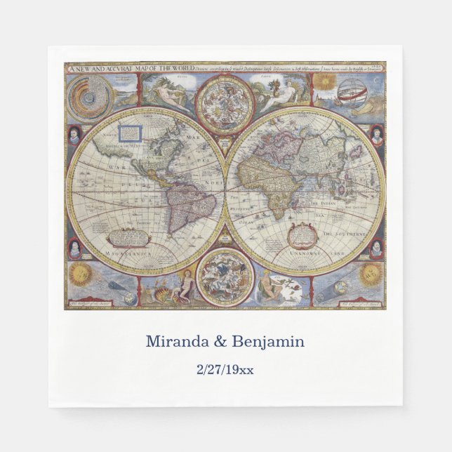 Antique World Map #3 Napkins (Front)