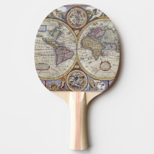 Antique World Map 3 Ping Pong Paddle