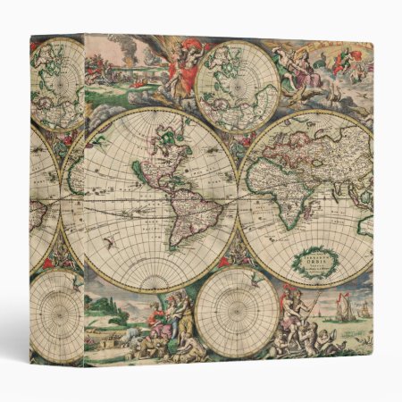 Antique World Map 3 Ring Binder