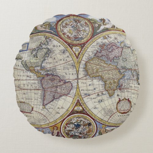 Antique World Map 3 Round Pillow