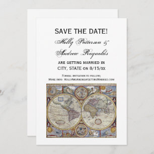 Antique World Map #3 Save the Date Invitation