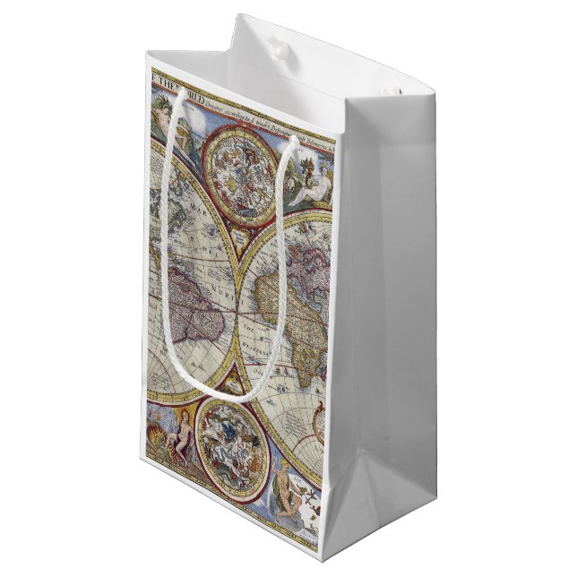 Antique World Map #3 Small Gift Bag (Front Angled)