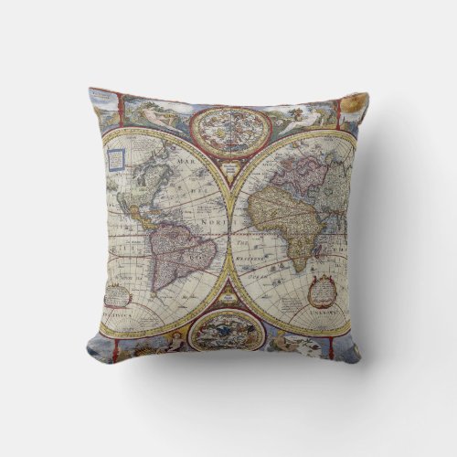 Antique World Map 3 Throw Pillow