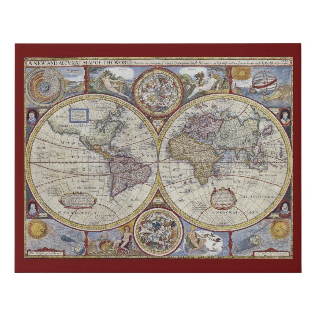 Antique World Map #3 Tissue Paper Faux Canvas Print (Front)