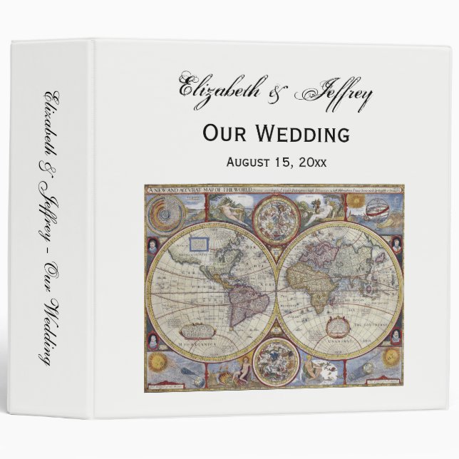 Antique World Map #3 Wedding Binder (Front/Spine)