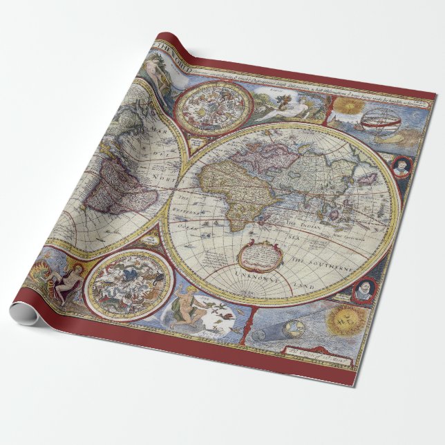 Antique World Map #3 Wrapping Paper (Unrolled)