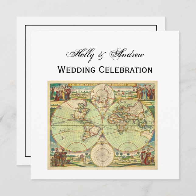 Antique World Map #4 Invitation (Front/Back)