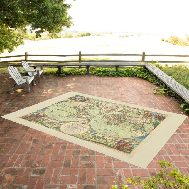 Antique World Map #4 Outdoor Rug (Insitu (Outdoor 3))