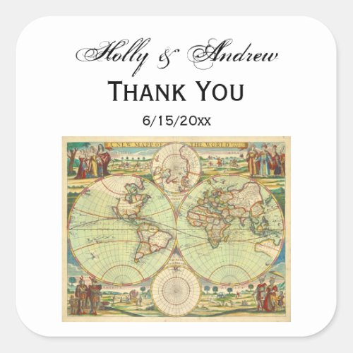 Antique World Map 4 Square Sticker
