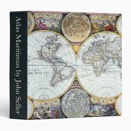 Antique World Map Atlas Maritimus by John Seller 3 Ring Binder