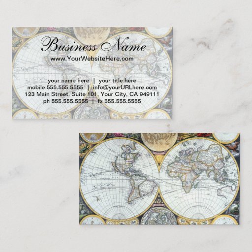 Customizable 17th Century Antique World Map by John Seller Business Cards