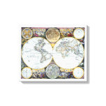 Antique World Map, Atlas Maritimus by John Seller Canvas Print