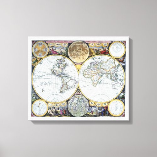 Antique World Map Atlas Maritimus by John Seller Canvas Print
