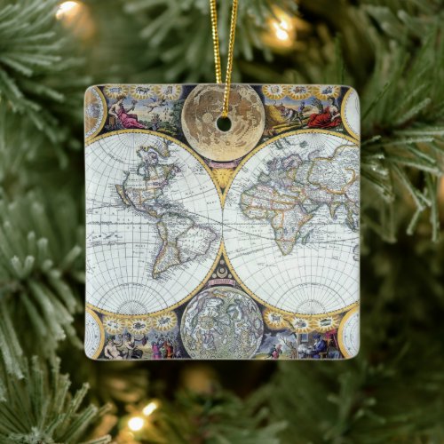 Antique World Map Atlas Maritimus by John Seller Ceramic Ornament