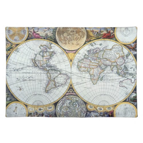 Antique World Map Atlas Maritimus by John Seller Cloth Placemat