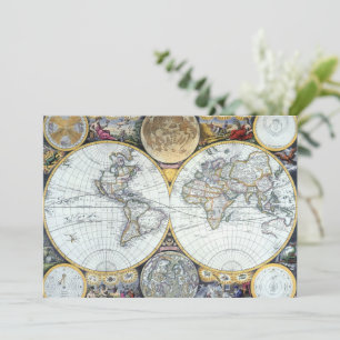 Antique World Map, Atlas Maritimus by John Seller Invitation