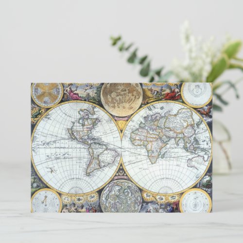 Antique World Map Atlas Maritimus by John Seller Invitation