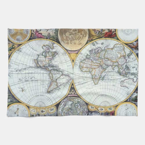 Antique World Map Atlas Maritimus by John Seller Kitchen Towel