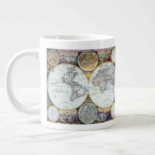 Antique World Map Atlas Maritimus by John Seller Large Coffee Mug