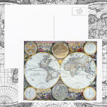 Antique World Map, Atlas Maritimus by John Seller Postcard