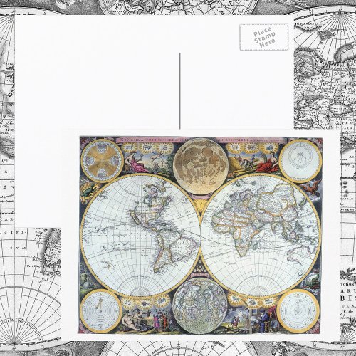 Antique World Map Atlas Maritimus by John Seller Postcard