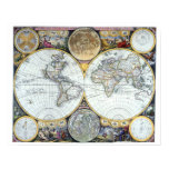 Antique World Map, Atlas Maritimus by John Seller Poster