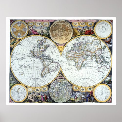 Antique World Map Atlas Maritimus by John Seller Poster