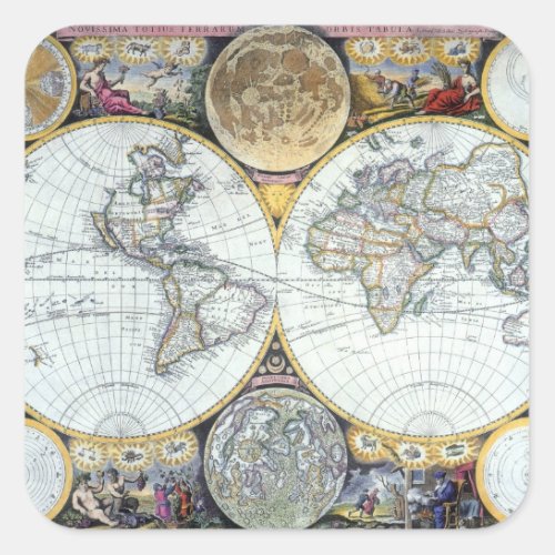 Antique World Map Atlas Maritimus by John Seller Square Sticker