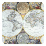 Antique World Map, Atlas Maritimus by John Seller Square Sticker