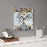 Antique World Map, Atlas Maritimus by John Seller Square Wall Clock