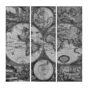 vintage world map black and white