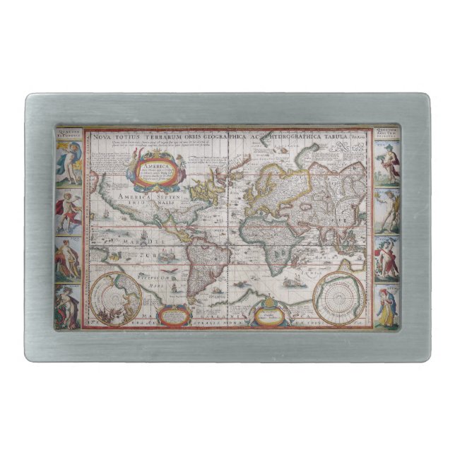 Antique World Map belt buckle (Front)