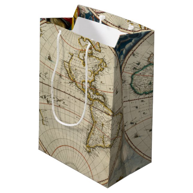 Antique World Map - Blaeu, Joan 1664 Medium Gift Bag (Back Angled)