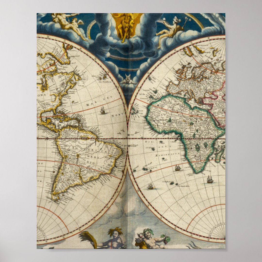 Antique World Map - Blaeu, Joan 1664 Poster | Zazzle