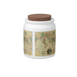 Antique World Map by Carington Bowles, circa 1780 Candy Jar