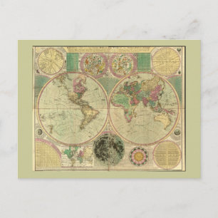 Antique World Map by Carington Bowles, circa 1780 Postcard
