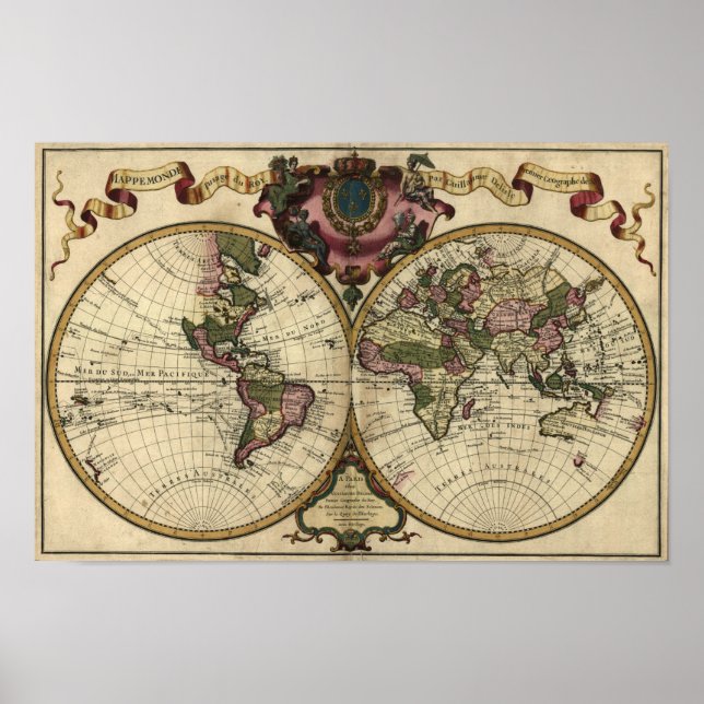Antique World Map by Guillaume de L'Isle, 1720 Poster (Front)
