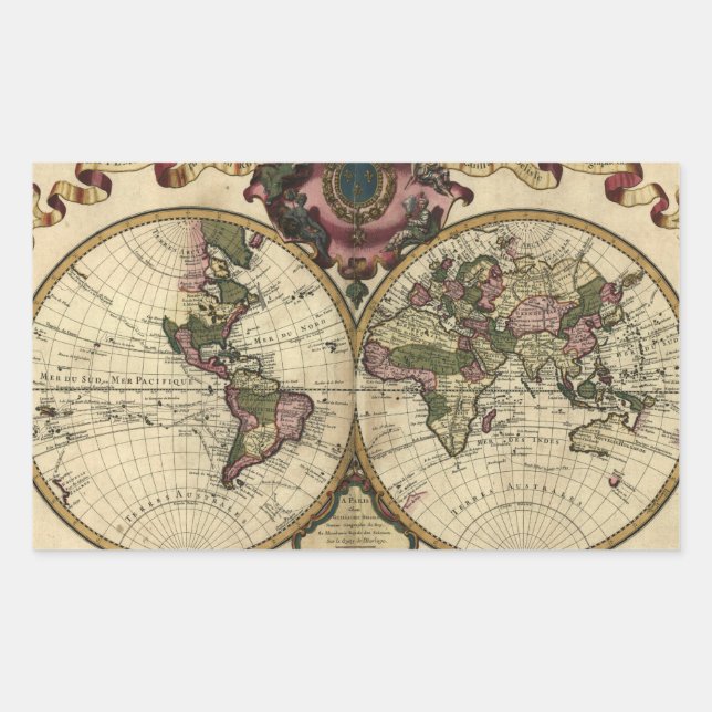 Antique World Map by Guillaume de L'Isle, 1720 Rectangular Sticker (Front)