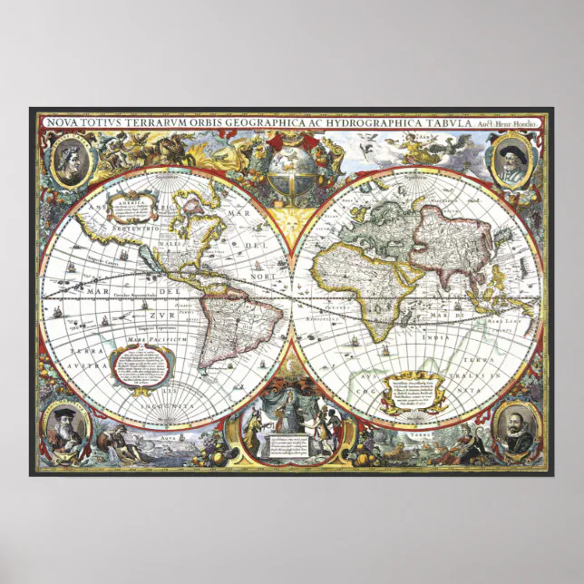 Antique World Map by Hendrik Hondius, 1630 Poster | Zazzle