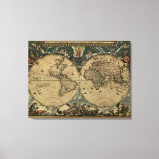 Antique World Map by Joan Blaeu, circa 1664 Canvas Print