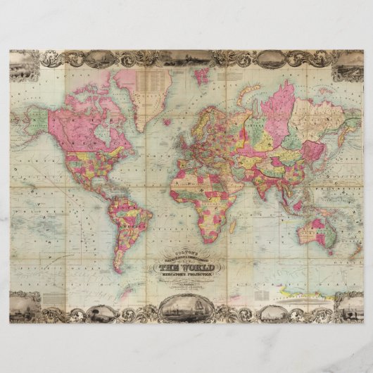 Antique World Map by John Colton, circa 1854 (Front)