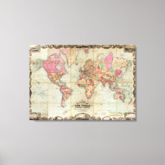 Antique World Map by John Colton, circa 1854 Canvas Print