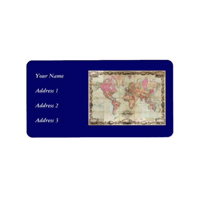 Antique World Map by John Colton, circa 1854 Label (Front)