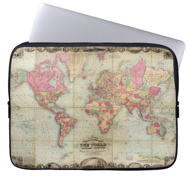 Antique World Map by John Colton, circa 1854 Laptop Sleeve (Front)