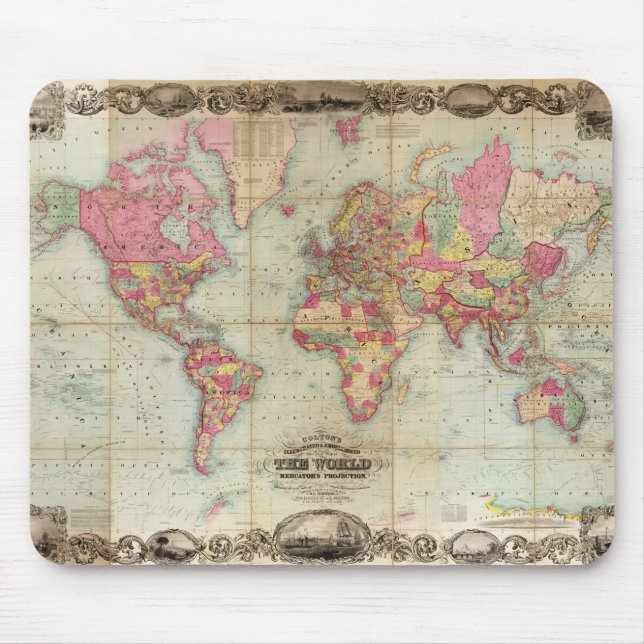 Antique World Map by John Colton, circa 1854 Mouse Pad (Front)