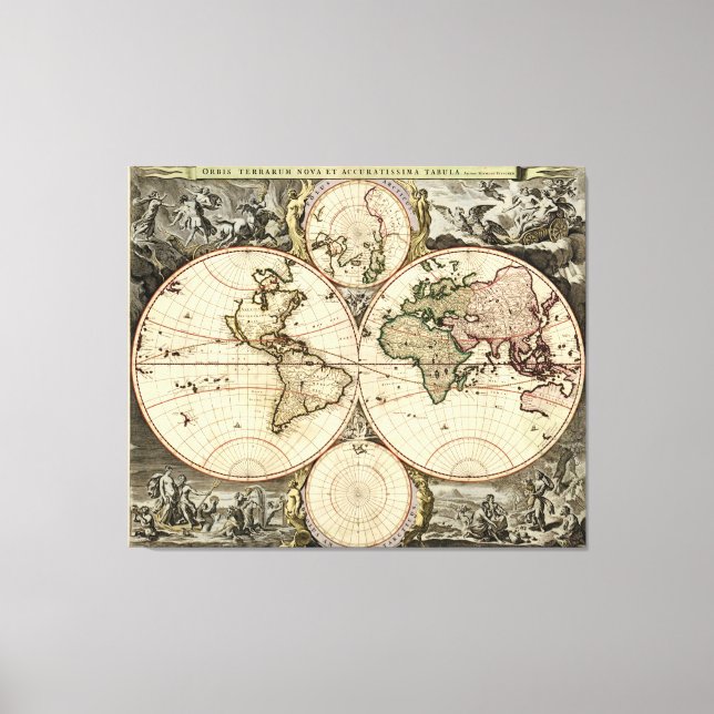 Antique World Map by Nicolao Visscher, circa 1690 Canvas Print (Front)